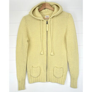 Y2K Old Navy Chunky Knit Zip Front Cardigan Sweater Cotton Hooded Yellow XS-M